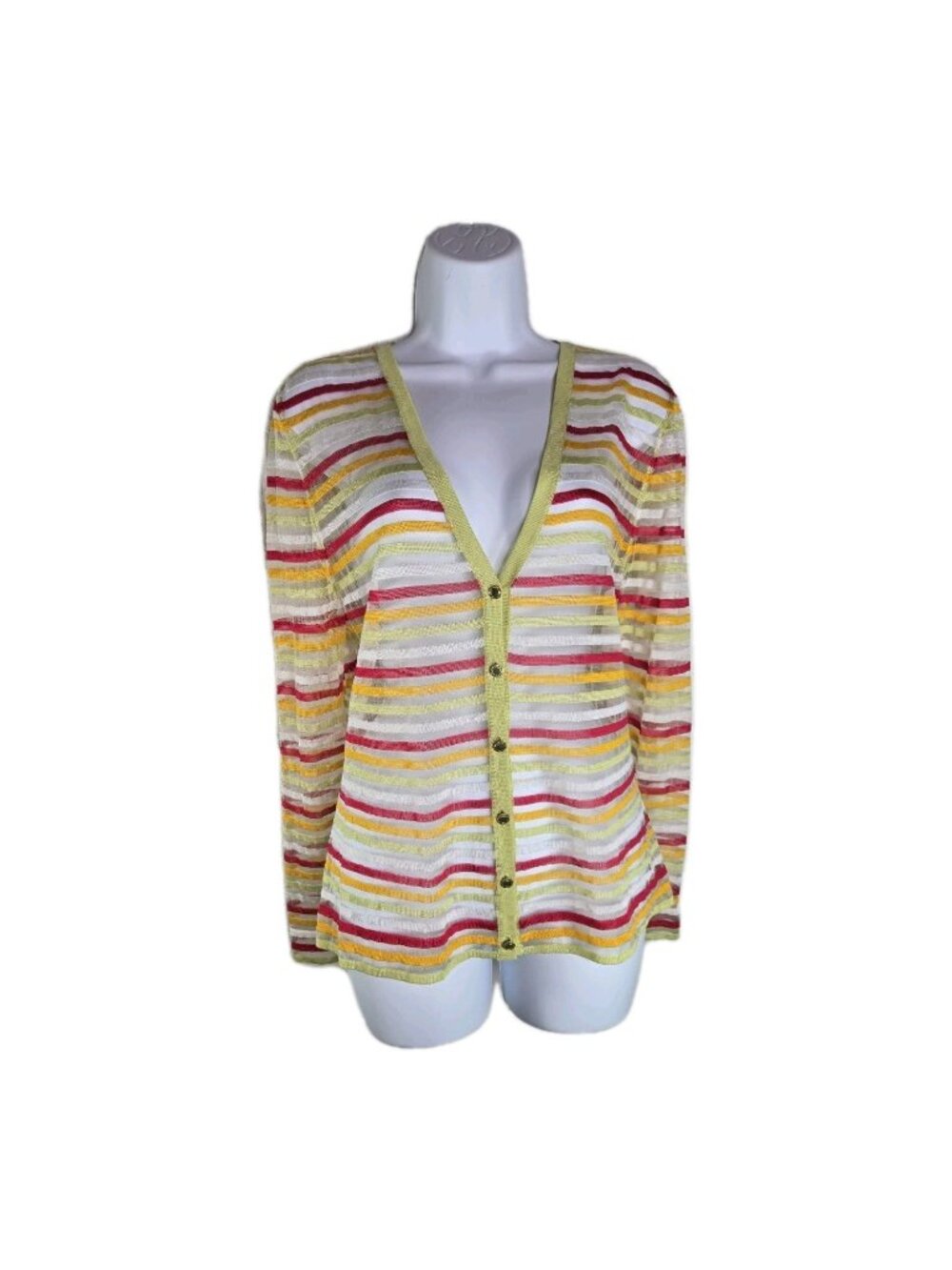 Les Copains Italian Striped Sheer luxury fine gauge knit cardigan sweater womens